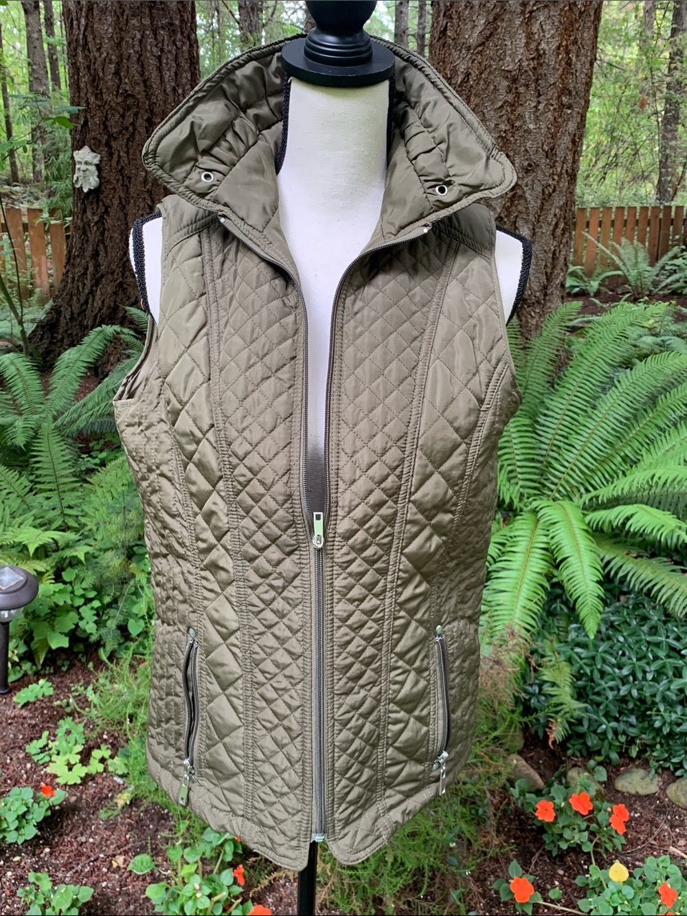 Indigo Quilted Olive Sleeveless Vest -
